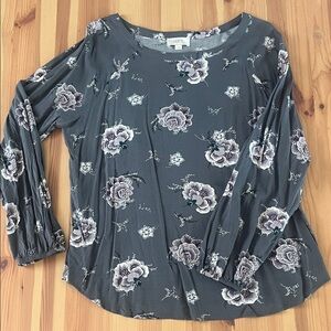 LOFT Charcoal Floral Blouse